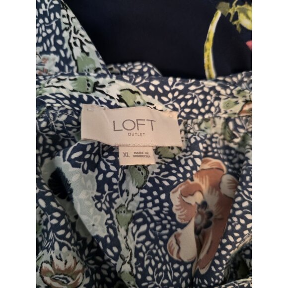 Loft Outlet Top Women's Size XL Blue Floral Bow Short Ruffle Sleeve Blouse Shirt - Picture 12 of 14